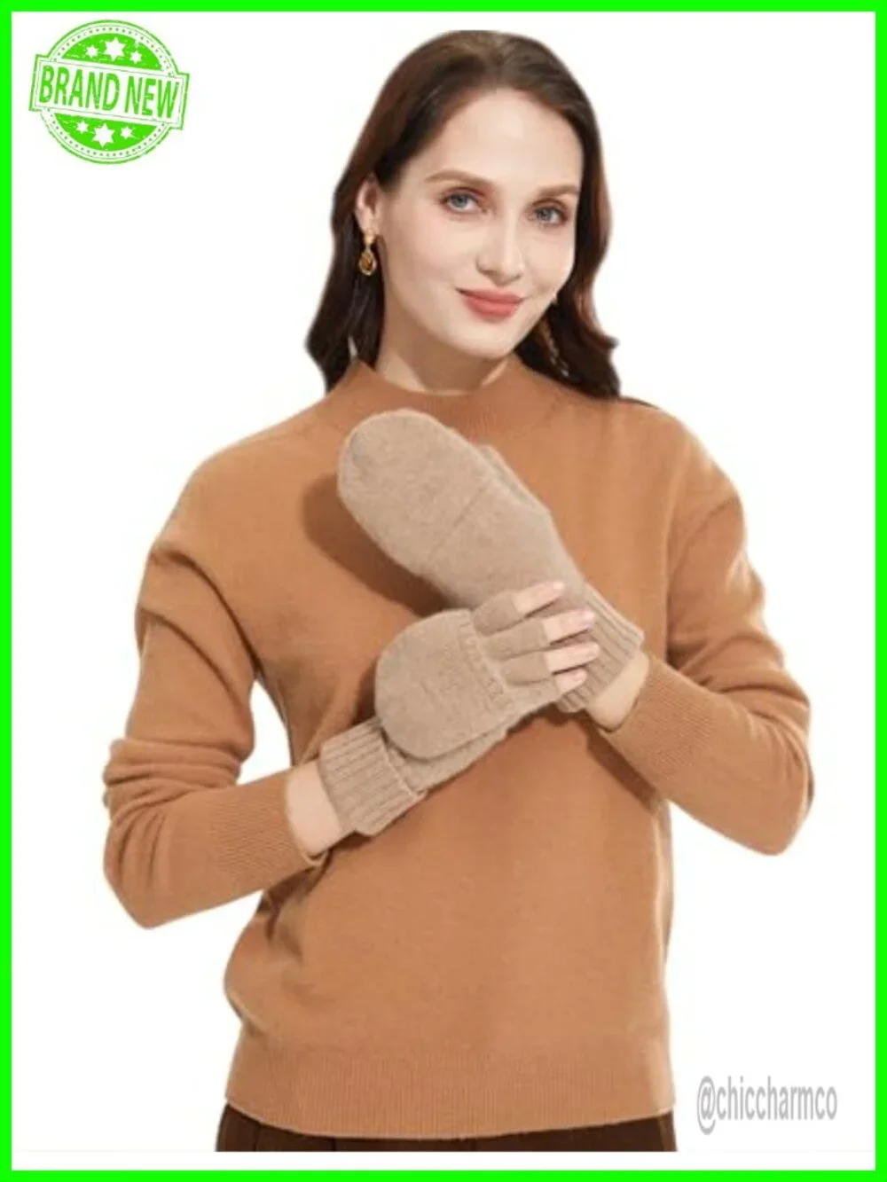 100% Cashmere Fingerless Gloves with Convertible Mittens Flap Women Warm